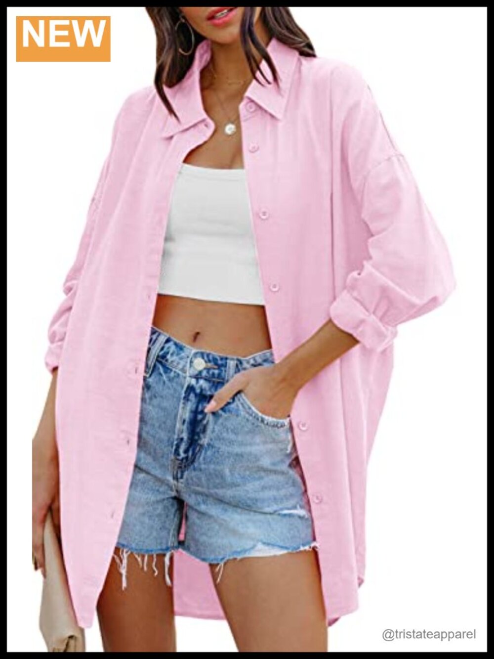 Womens Oversized Button Down Shirt Long Sleeve Loose Fit Blouse with Pockets